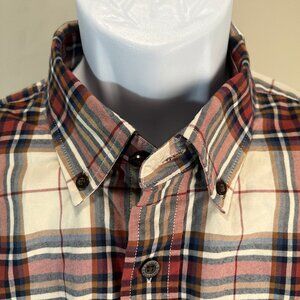 ORVIS Men's heavy irory, red and blue plaid long sleeve shirt Medium M EUC